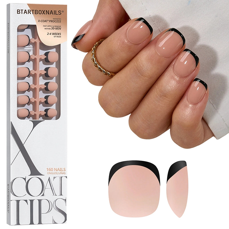 Black French XXS Squoval Nails